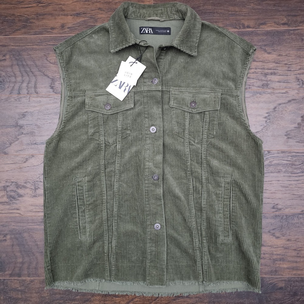 Zara Women's Corduroy Trucker Vest, Army Green, Size‎ XS